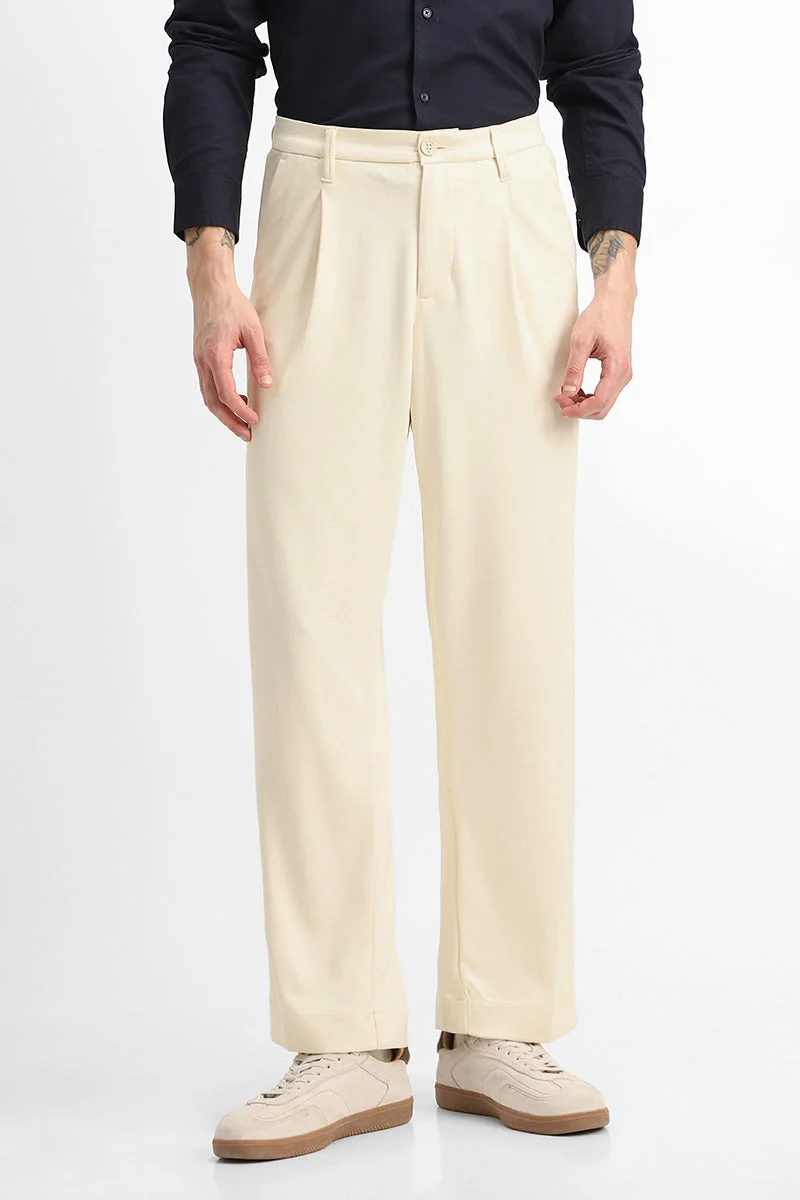 Snitch Cream Loose Fit Stretch Trousers for Men | Best Price UAE